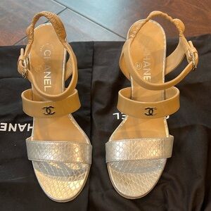 Chanel nude and silver heels with straps. Size 37.5